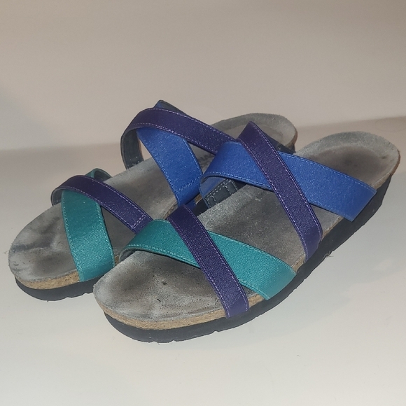 Naot Sandals Strappy Slides Green Blue Navy Boho Whimsical Fairy Festival - Picture 1 of 7